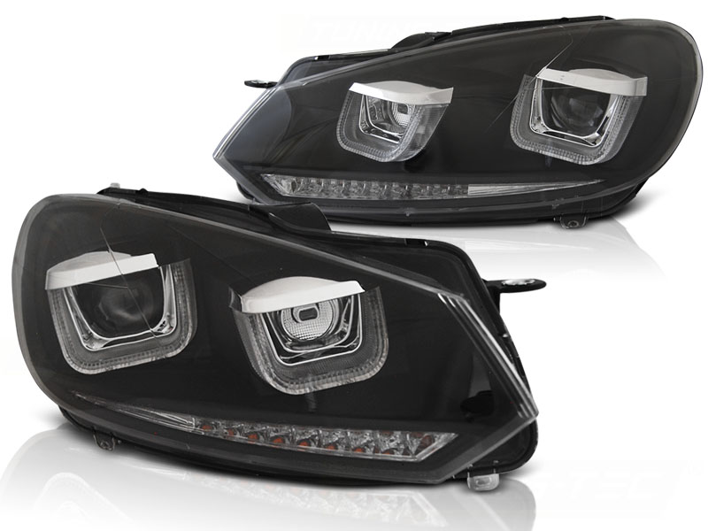 Frontlykter VW Golf 6 08-12 U-Led Lys Drl Black Seq - Bilde 2