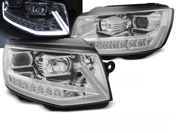 Frontlykter VW T6 15-19 Tube Light Drl Chrome Seq