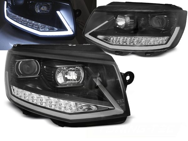 Frontlykter Chrome Seq VW T6 15-19 Tube Light Drl Black