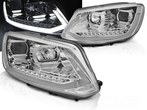 Frontlykter VW Touran II 08.10-15 Tube Light Drl Chrome Seq