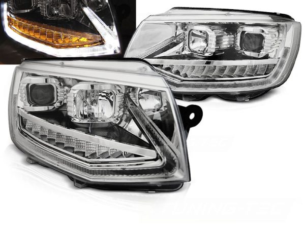 Frontlykter VW T6 15-19 Tube Light Drl Chrome Seq