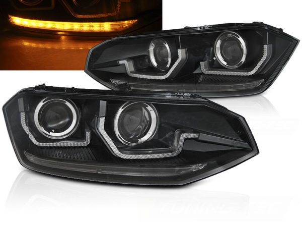 Frontlykter VW Polo VI 2G 17-21 Seq Led Sort