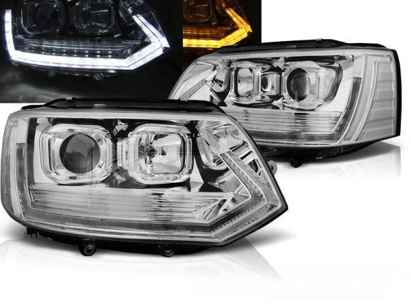 Frontlykter VW T5 2010-2015 Tube Light T6 Look Chrome