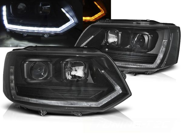 Frontlykter VW T5 2010-2015 Tube Light T6 Look Black