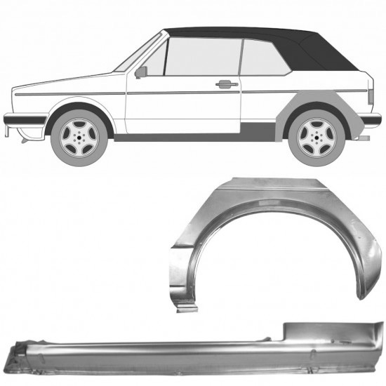 Reparasjonsplate Terskel Med Bakskjerm Volkswagen Golf 1 74-85 Venstre Cabrio Sett