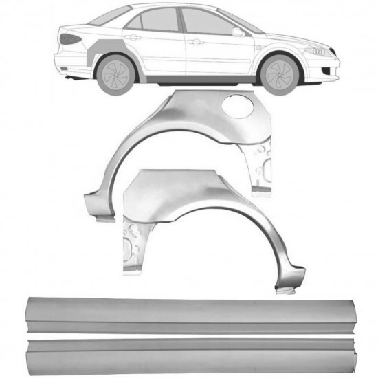 Reparasjonsplate Terskel Med Bakskjerm Mazda 6 GG GY 2002-2007 Venstre/Høyre Sett