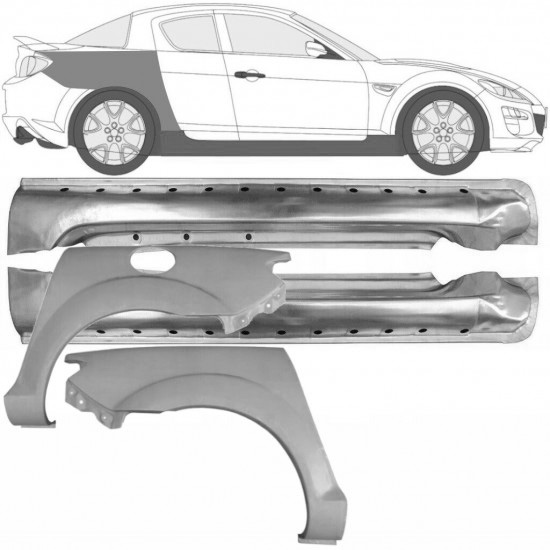 Terskel Med Reparasjonsplate Bakskjerm Mazda RX8 02-12 Venstre/Høyre Sett