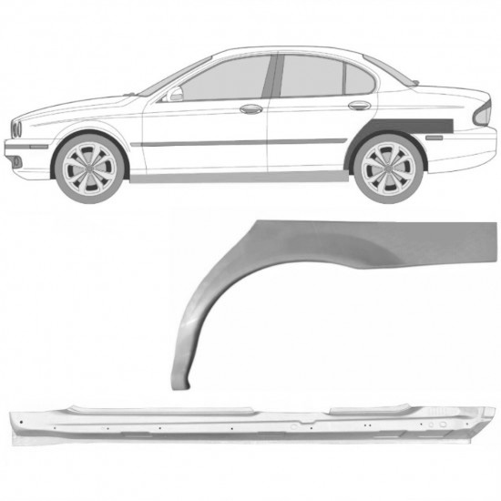 Reparasjonsplate Terskel Med Bakskjerm Jaguar X-Type CF-1 2001-2009 Venstre Sett