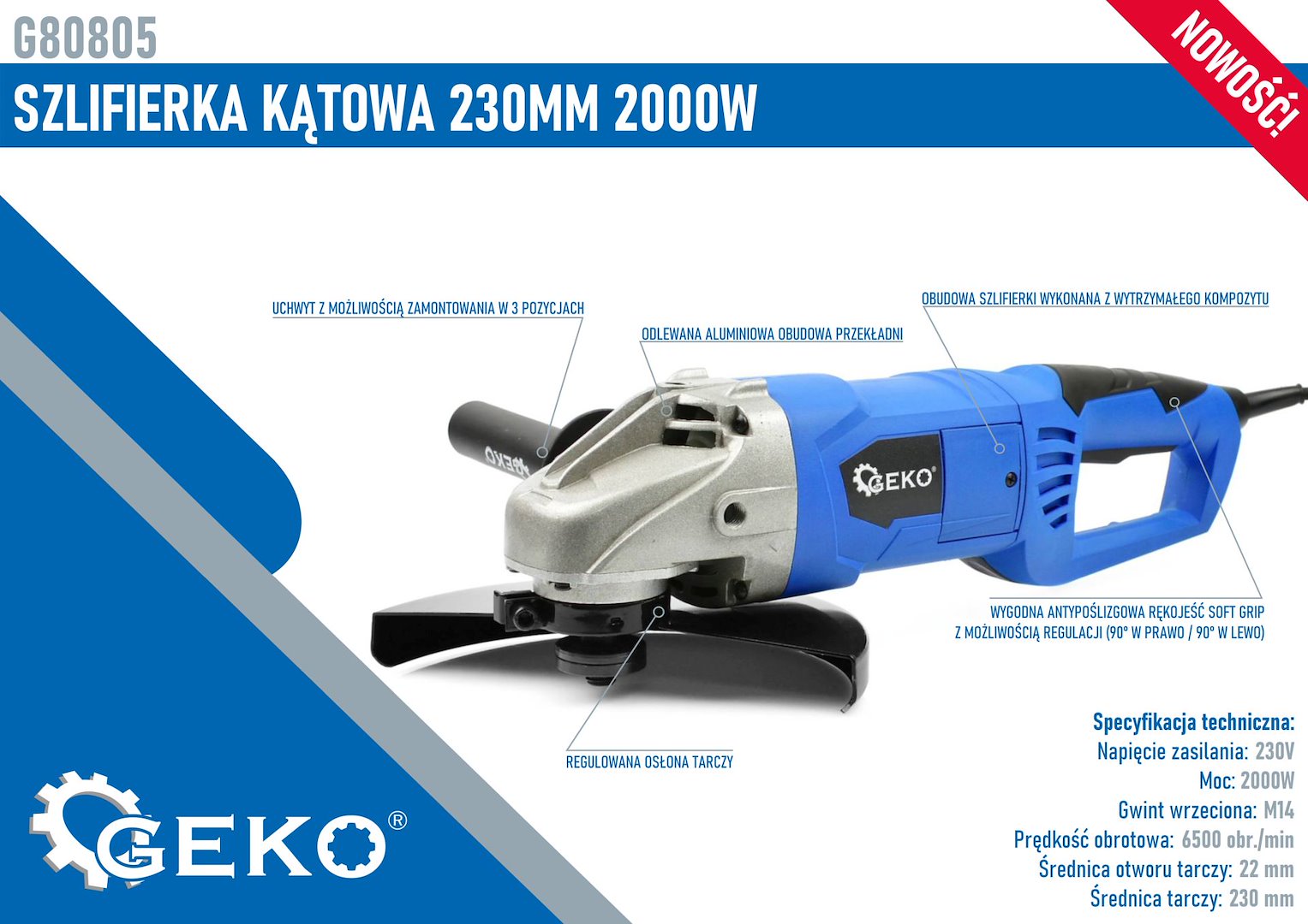 230 mm 2000 W vinkelsliper - Bilde 4