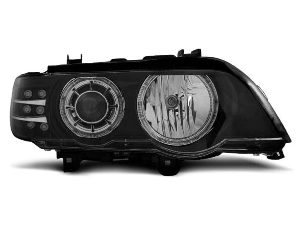 Frontlykter Xenon Frontlykter Angel Eyes Sort LED-indikator BMW X5 E53 09.99-10.03