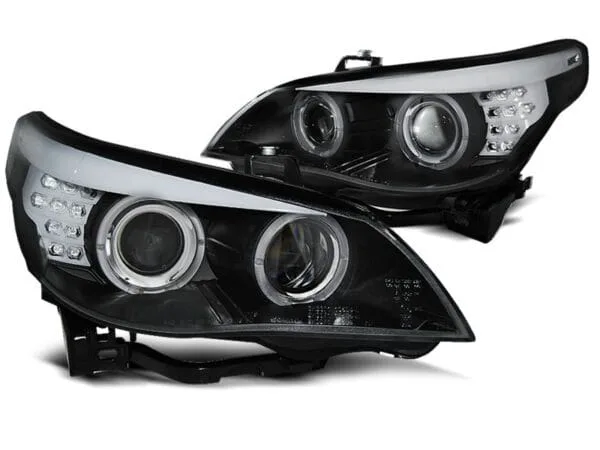 Frontlykter BMW E60/e61 05-07 Xenon D1S Angel Eyes Sort LED Blinklys