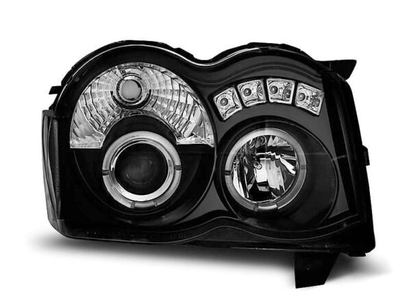 Frontlykter Chrysler Jeep Grand Cherokee 08-10 Angel Eyes Black