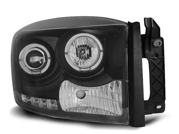 Frontlykter Dodge RAM 06-08 Angel Eyes Black