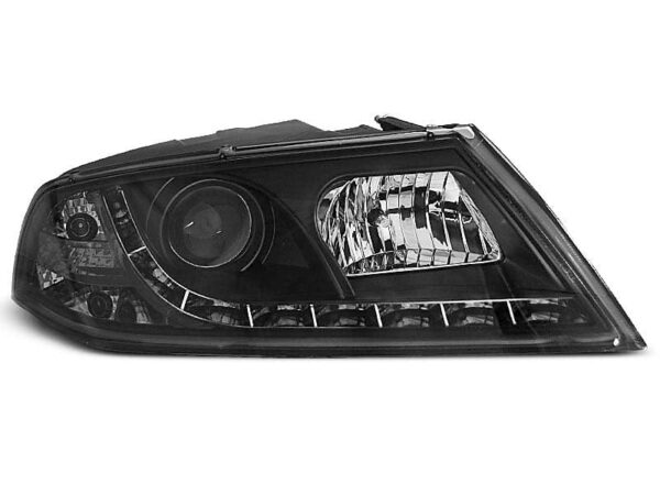 Frontlykter Xenon Lyskaster Dagslys Svart Skoda Octavia 2 03.04- 08
