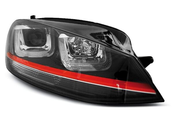 Frontlykter U-led Lys Sort Med RØD Linje Sport VW Golf 7 12-17