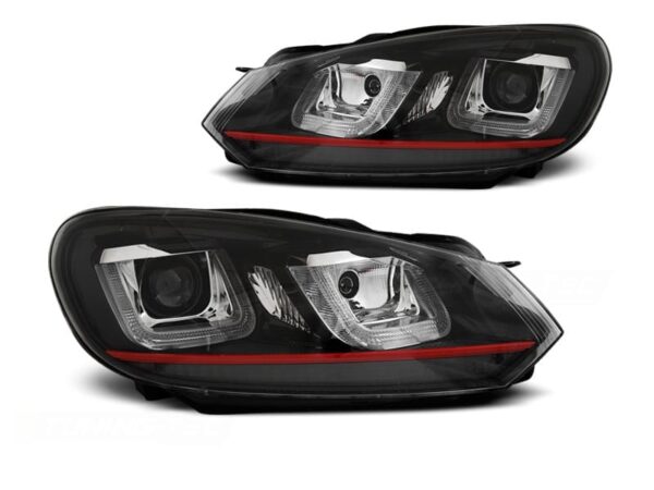 Frontlykter U-led Lys DRL Sort RØD Line VW Golf 6 08-12