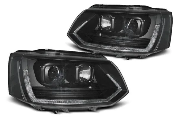 Frontlykter Tube Light T6 Look Black VW T5 2010-2015